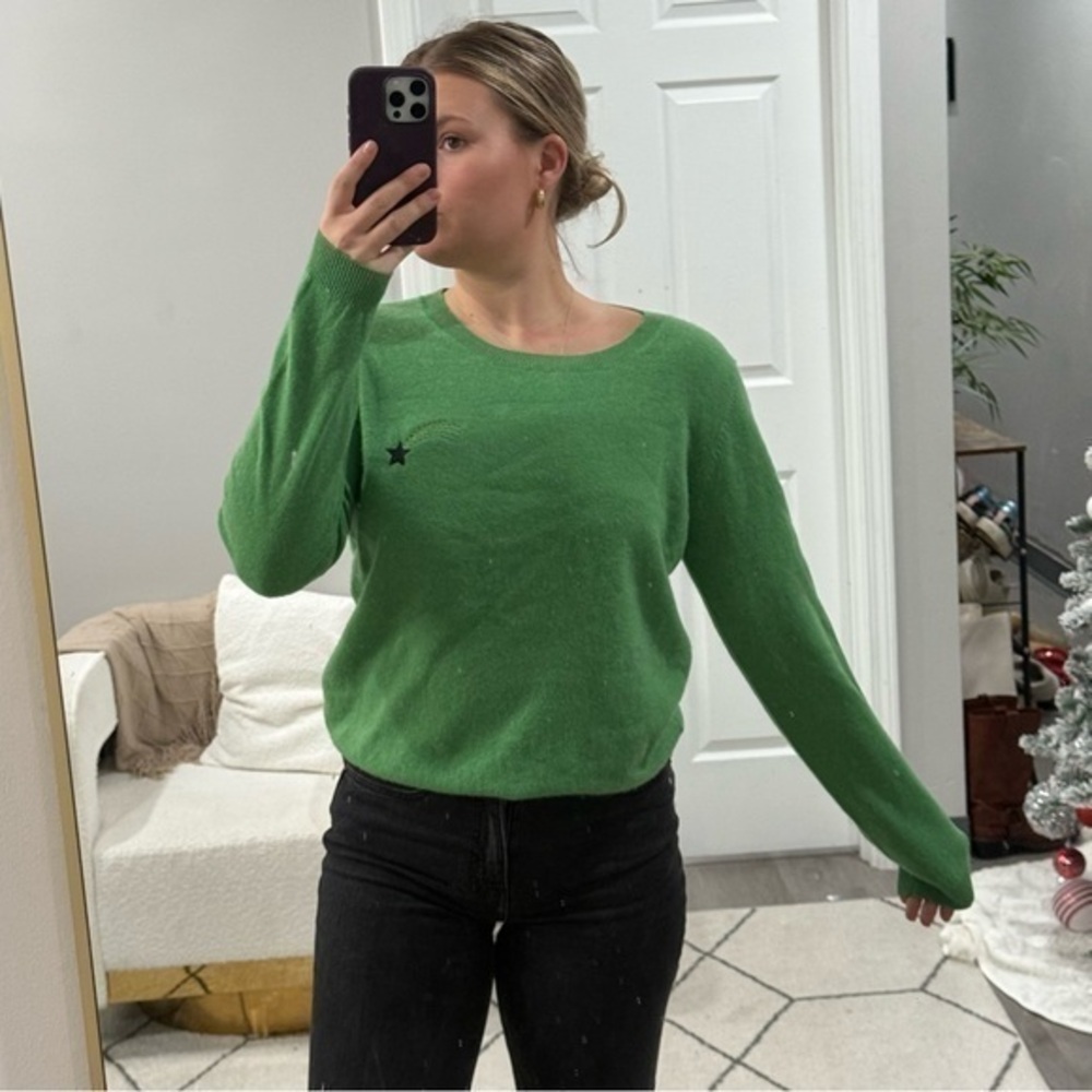 Never A Wallflower Sweater Crewneck Pullover Shooting Star in Green Cashmere